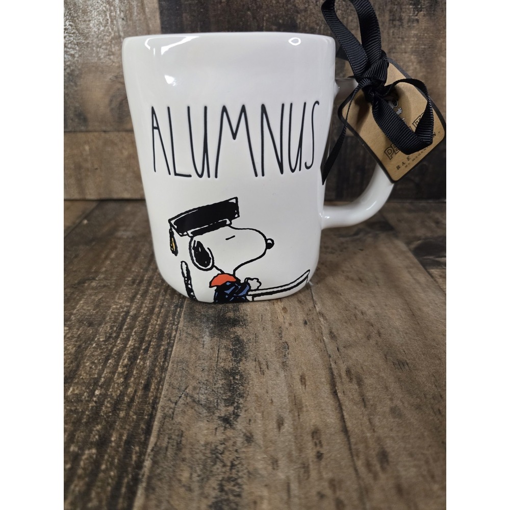 Rae Dunn Peanuts Snoopy Alumnus Graduation Mug White Orange Interior NWT